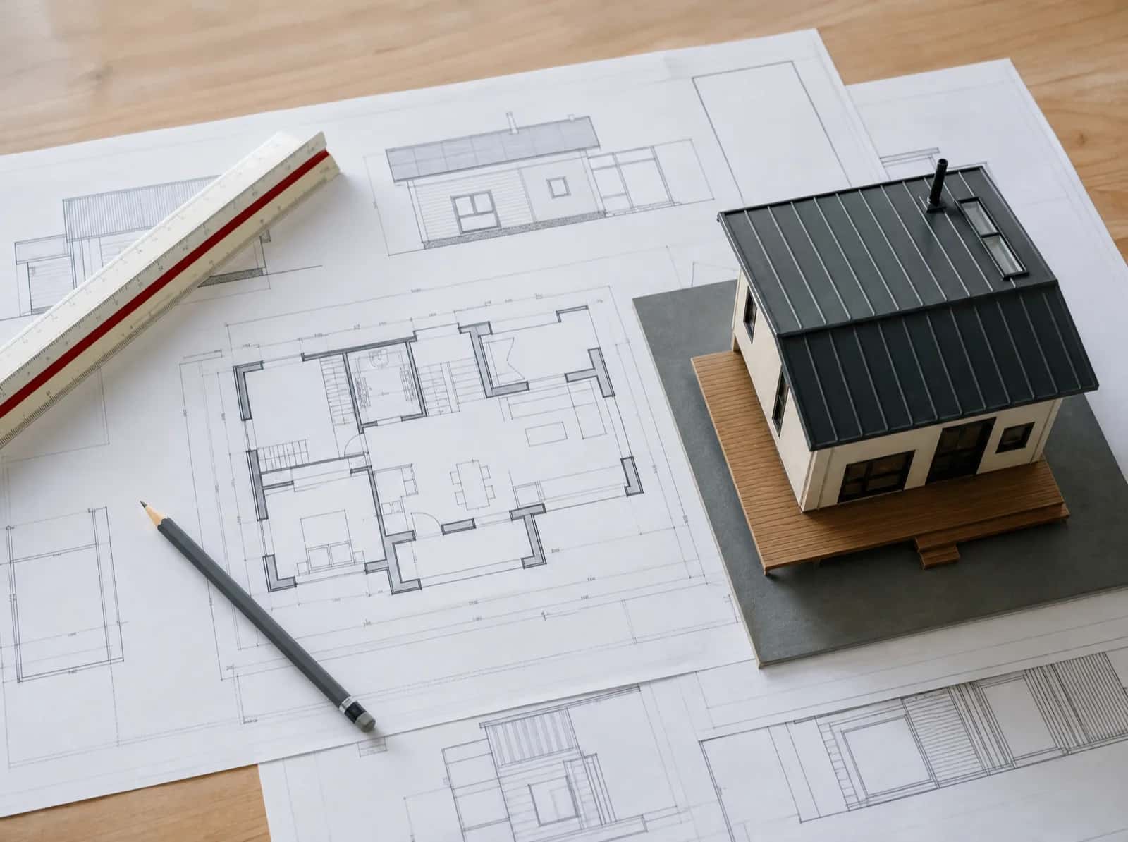 Architectural floor plans and model for a small dwelling, Ontario, Canada