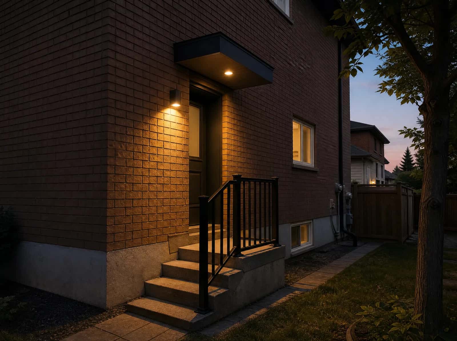 Separate secondary suite entrance on a suburban Ontario house, Canada